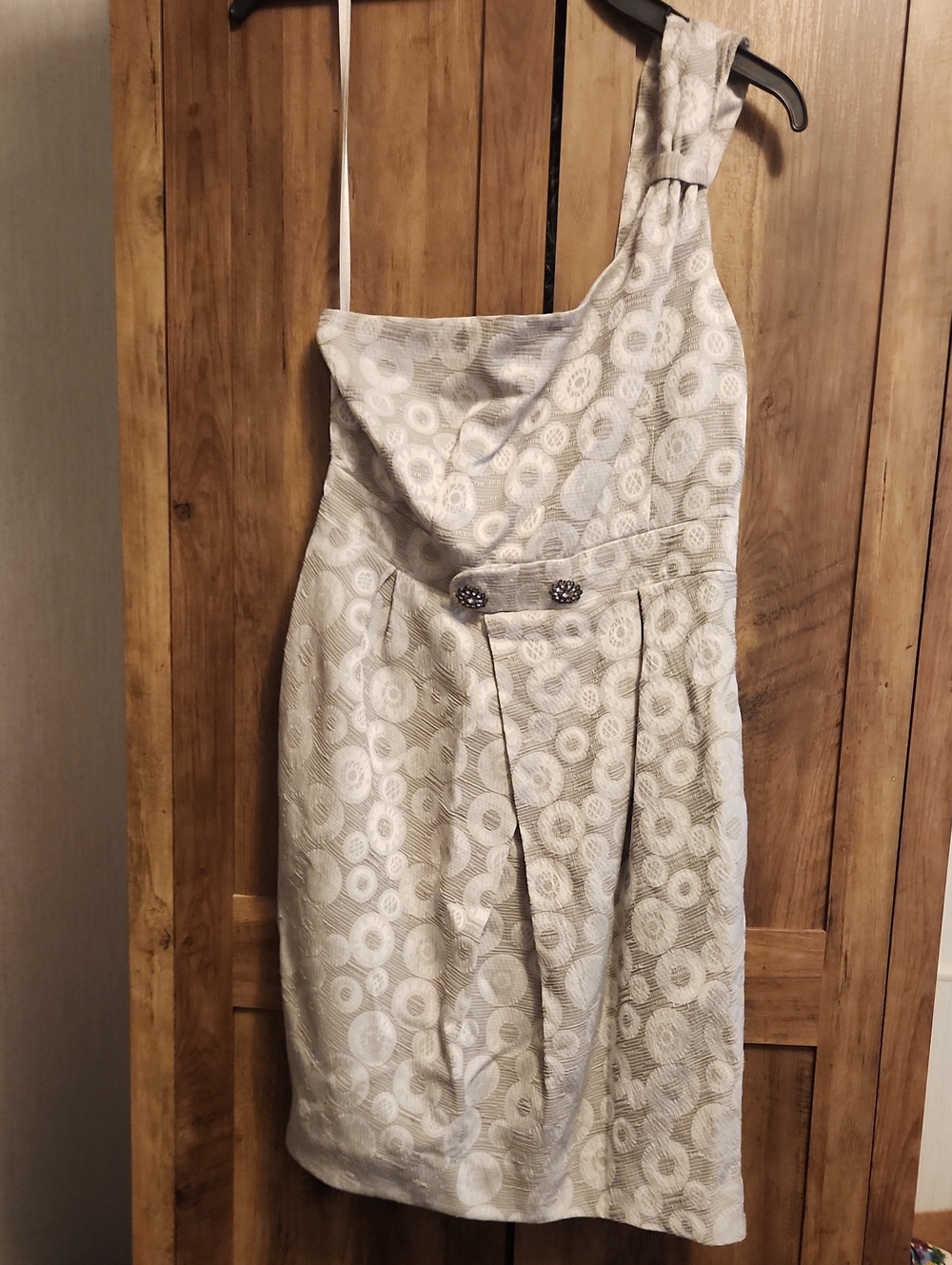 Moulinette Soeurs One-Shoulder Silver Floral Jacquard Dress Anthropologie Brand
